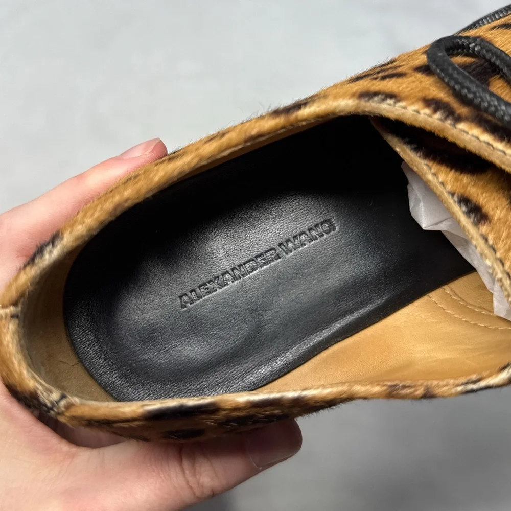 Alexander Wang Lyndon Leopard Calf Hair Leather Platform Lug Sole Oxford Shoes